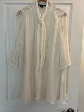 French Connection Ivory Sheer Swiss-Dot Tie-Neck dress